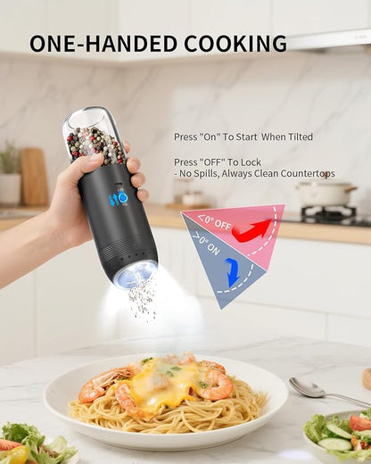 CIRCLE JOY Gravity Electric Salt and Pepper Grinder Set Rechargeable Automatic Pepper Mills with External Adjustable Coarseness, 176ml Large Capacity, Bright LED Light - Image 3