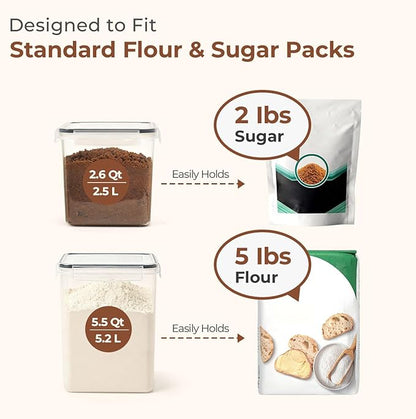 ComSaf Flour Sugar Storage Containers Set of 3 (5.2L/5.5Qt) (2.5L/2.6Qt*2), Large Airtight Food Storage Containers with Lids, Plastic Canisters Sets for Kitchen, Pantry Organizers for Rice and Baking - Image 3