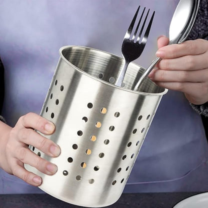 Saiveina Stainless Steel Utensil Holder Kitchen Holder Restaurant Cooking Utensil Holder for Forks Spatula, 5.3'' x 5.1" Round Utensil Organizer - Image 8