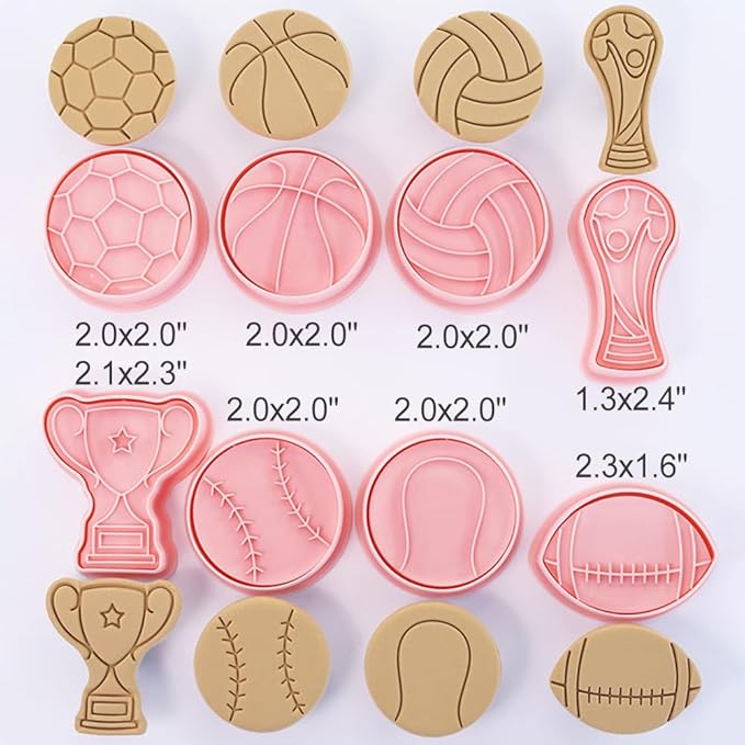 Ball Shape Cookie Cutters Set, 8-PCS 3D Football, Basketball, Baseball, Volleyball, Soccer, Tennis Cookie Cutters for Party Baking and Decoration