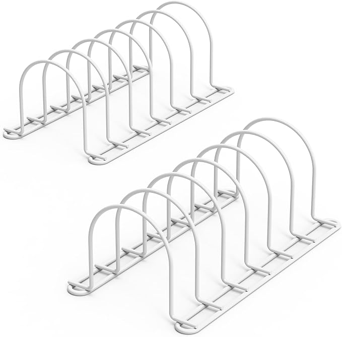 JAQ Plate Rack for Cabinet, 10.5" Vertical Dish Organizer for Plates, Pot Lids, Cutting Boards & Baking Sheets, Metal Kitchen Cabinet Organizer for Pantry Countertop (2-Pack, White) by JAQ-BuyNow