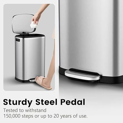 ELPHECO Kitchen Trash Can with Lid Soft Close,13 Gallon / 50L Stainless Steel Pedal Garbage Can, Heavy-Duty Fingerprint Proof Step Wastebasket with 20 Bags, Removable Bucket, Home Office, Silver - Image 5