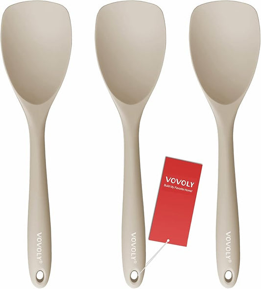 Upgrade Silicone Spatula Spoon Set,VOVOLY Heat Resistant Rubber Spoonula, Seamless Non-Stick Flexible Scrapers for Baking Mixing Tool,3 Pack, Kahki by VOVOLY