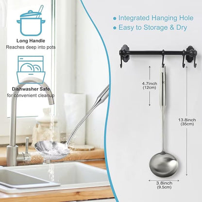 Soup Ladle - 18/10 Stainless Steel Ladle Spoon，13.8" Large Durable Metal Ladel for Serving or Cooking, Stirring, Wok & Soup, Professional Heavy Duty kitchen Utensils, Christmas gifts - Image 4