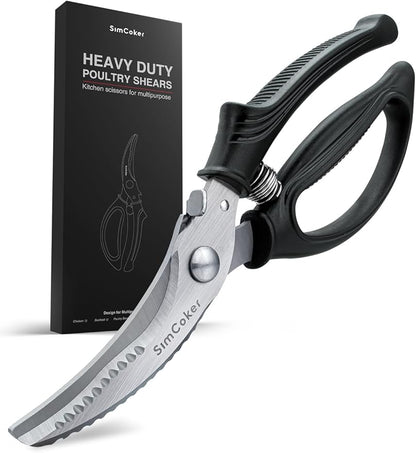 Poultry Shears, Heavy Duty Kitchen Shears With Anti-Slip Handle & Safety Lock, Poultry Scissors for Meat, Chicken, Bone,Turkey, Fish, Spring Loaded, Dishwasher Safe by SimCoker