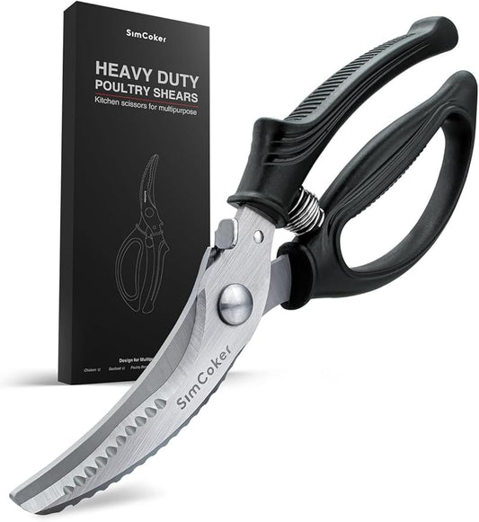 Poultry Shears, Heavy Duty Kitchen Shears With Anti-Slip Handle & Safety Lock, Poultry Scissors for Meat, Chicken, Bone,Turkey, Fish, Spring Loaded, Dishwasher Safe by SimCoker
