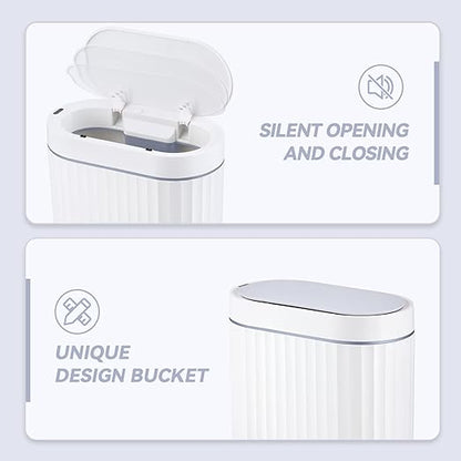 ELPHECO Bathroom Trash can Motion Sensor, AutomaticGarbage can, Slim Plastic Smart Trash Bin with Lid, Commercial Intelligent Wastebaskets for Bedroom, Bathroom, Office, White Grey