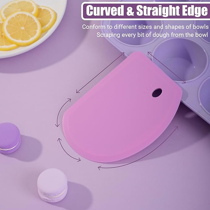 Silicone Dough Scraper with Stainless Steel Sheet, Curved Edge Flexible Bowl Scraper for Baking, Food Grade Silicone Bench Scraper for Sourdough Bread Proofing Basket, Set of 2, Gray & Purple, SAPID - Image 4