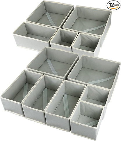 Fordonral 12 Pack Drawer Organizer Clothes, Foldable Fabric Dresser Organizer Closet Organizers and Storage Box for Underwear,Folded Clothes,Baby Clothing,Socks,Bra,Towels,Ties(12 Pack,Gray) by Fordonral