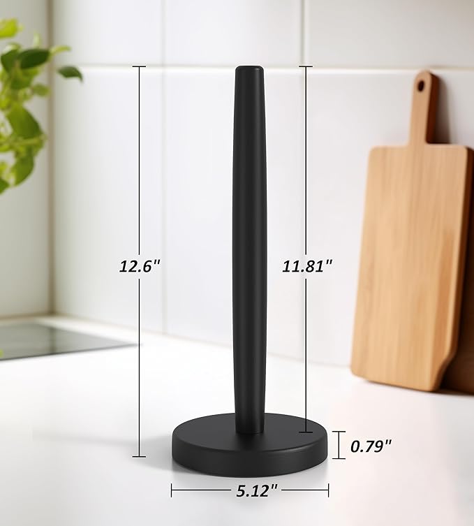 KitchLife Wooden Paper Towel Holder Countertop - Solid Freestanding Paper Towel Dispenser Stand with Anti-Skid Base (Black) - Image 2