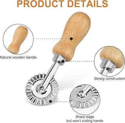 TACGEA Ravioli Stamp Maker Cutter with Roller Wheel (Set of 4), Wooden Handle and Fluted Edge, for Ravioli, Pasta, Dumplings Lasagna, Pierogi - Image 4