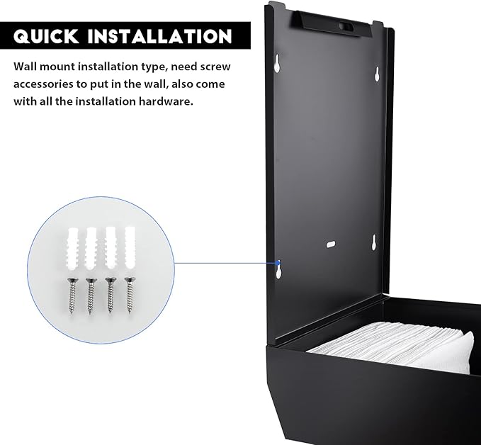 Paper Towel Dispenser Wall Mount Commercial c fold Multifold Trifold, Touchless Hand Towel Dispenser with Lock, (Matte Black) - Image 4