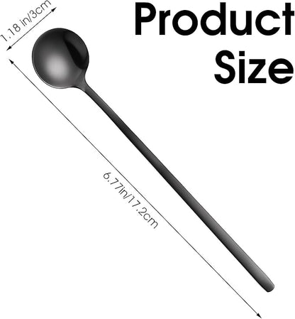 Gjinxi 4pc Satin Black Stainless Steel Coffee Spoons, 6.7 Inch Mini Teaspoons Set, Iced Tea & Espresso Stirrer, Matte Black Teaspoons, Dessert & Large Round Head Spoon