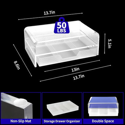 OPNICE Acrylic Clear Desk Organizers and Accessories, 2-Tier Computer Monitor Stand Riser with Drawer, Laptop Stand, Office Desk Accessories for Office Supplies, Transparent - Image 7