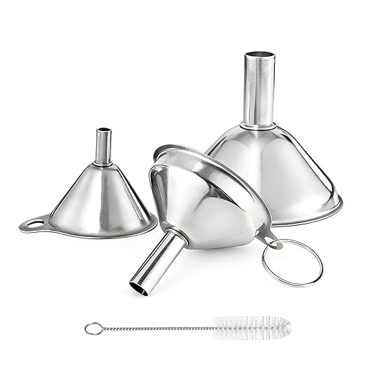 Small Funnels for Filling Bottles, 3 Pcs Stainless Steel Kitchen Funnel Set, Food Grade Mini Metal Funnel for Transferring Oil Liquid, Easy Cleaning with a Brush (Short Handle) by BLIGKO