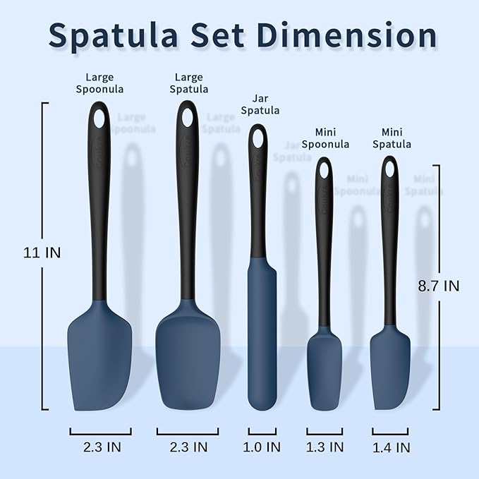 Coukre Silicone Spatula Set of 5,High Temperature Resistant, Food Grade Silicone, Dishwasher Safe, for Baking, Cooking (Dark Blue Black) - Image 2
