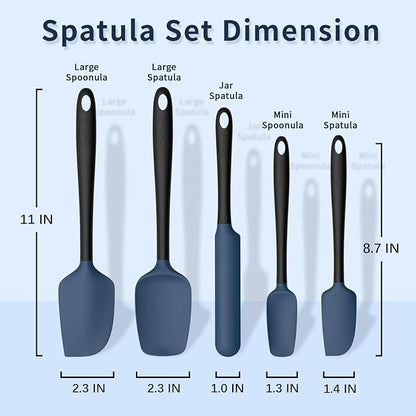 Coukre Silicone Spatula Set of 5,High Temperature Resistant, Food Grade Silicone, Dishwasher Safe, for Baking, Cooking (Dark Blue Black) - Image 2