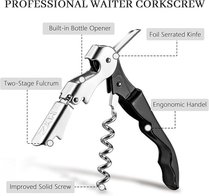 HYZ 2-Pack Wine Opener Waiter Corkscrew, Professional Wine Key for Servers, Bartender, with Foil Cutter, Manual Wine Bottle Opener Double Hinged (Black) - Image 3