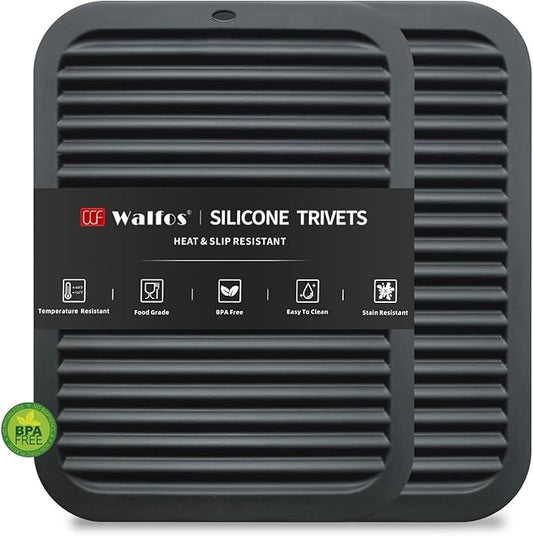 Walfos Silicone Trivets for Hot Pots and Pans - Heat Resistant Hot Pads for Kitchen Counter- Multi-Purpose & Versatile Trivet Mat - Long-Lasting & Flexible Silicone Hot Pad