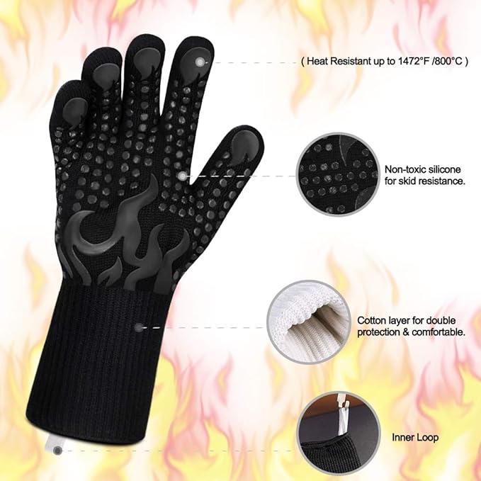 Comsmart BBQ Gloves, 1472F Heat Resistant Silicone Non-Slip Oven Mitts, Long Kitchen Gloves Perfect for Grilling, Cooking, Baking, Cutting - Image 4