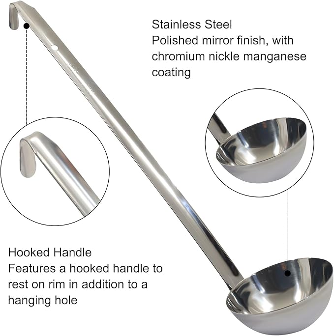 4 Oz Stainless Steel Ladle, 3 Pcs Sturdy Soup Ladle, 11.8" Long Handle Length for Stirring, Portioning and Serving Soup and Stew in Restaurants and Home (3.15" Bowl Diameter） - Image 3