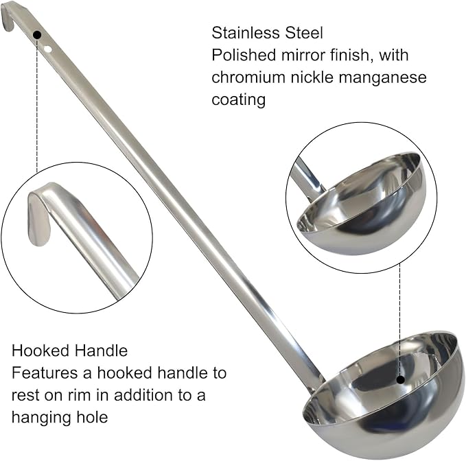 10 Oz Stainless Steel Ladle, 3 Pcs Sturdy Soup Ladle, 15" Long Handle Length for Stirring, Portioning and Serving Soup and Stew in Restaurants and Home (4.17" Bowl Diameter） - Image 3
