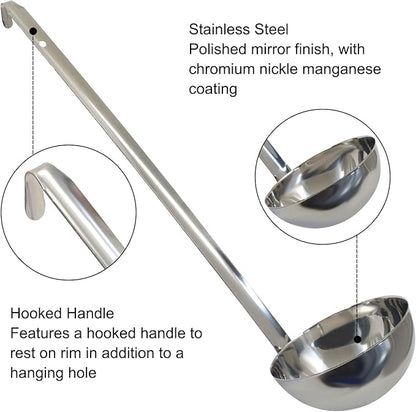 10 Oz Stainless Steel Ladle, 3 Pcs Sturdy Soup Ladle, 15" Long Handle Length for Stirring, Portioning and Serving Soup and Stew in Restaurants and Home (4.17" Bowl Diameter） - Image 3