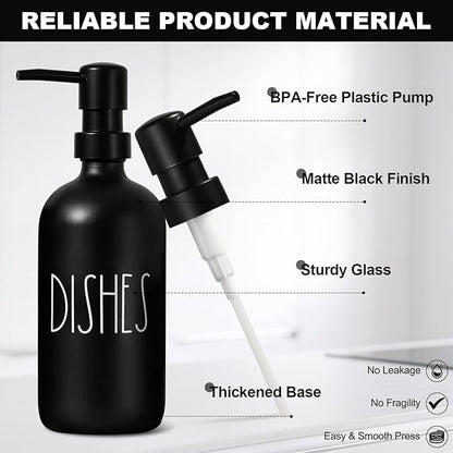 Kitchen Soap Dispenser Set, 16.9 fl oz Hand and Dish Soap Dispensers with Tray, Black Kitchen Soap Dispenser Set with Sponge Holder, Instant Dry Tray, Countertop Sink Organizer Accessories