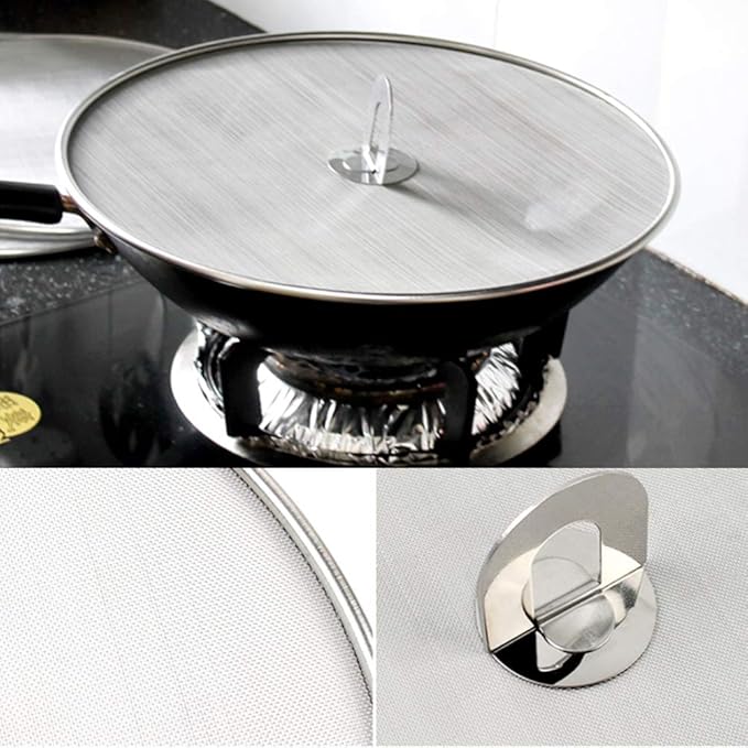 9.84" Stainless Steel Splatter Screen - Folding Handle Design Oil Splatter Guard & Multi-Use Kitchen Tool for Home Cooks & Professional Chefs - Image 4