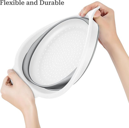 Collapsible Colander 3-Pack Set Space-Saving Foldable Kitchen Strainer with Non-Slip Base Durable Thickened PP+TPE Collapsible Strainers for Pasta, Vegetables, Fruits (Gray-White) - Image 5