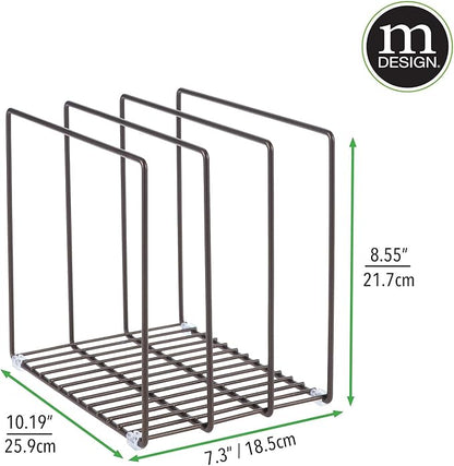 mDesign Steel Storage Tray Organizer Rack for Kitchen Cabinet - Divided Holder with 3 Slots for Skillets, Frying Pan, Pot Lids, Cutting Board, Baking Sheets - Concerto Collection - Bronze - Image 7
