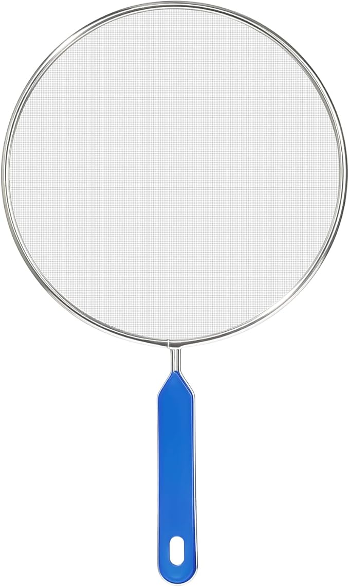 Splatter Screen for Frying Pan, 8 Inch Grease Splatter Guard with Handle Stainless Steel Kitchen Oil Splash Guard Mesh Strainers Pan Cover Cooking Protector for Frying Cooking