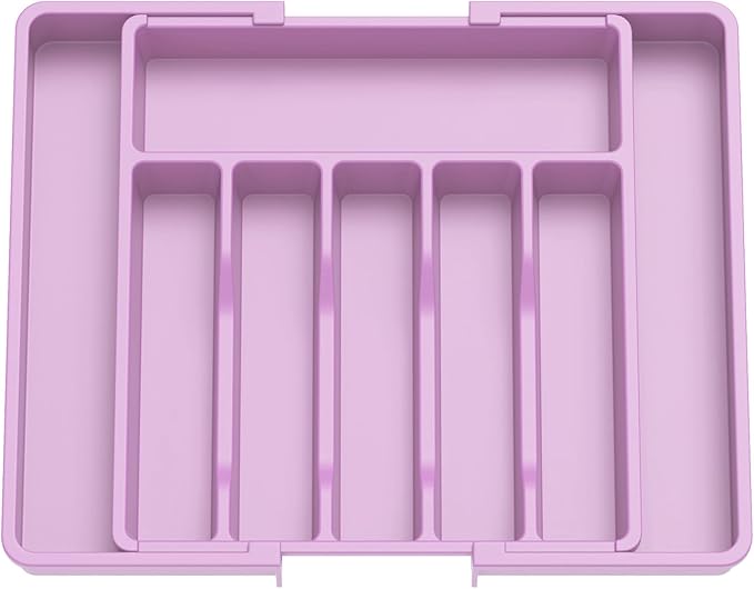 Lifewit Silverware Drawer Organizer, Expandable Utensil Tray for Kitchen, BPA Free Flatware and Cutlery Holder, Adjustable Plastic Storage for Spoons Forks Knives, 13-22 x 15", Purple by Lifewit