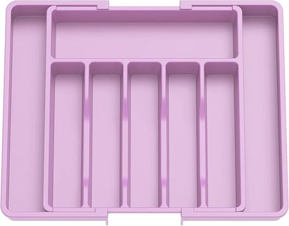 Lifewit Silverware Drawer Organizer, Expandable Utensil Tray for Kitchen, BPA Free Flatware and Cutlery Holder, Adjustable Plastic Storage for Spoons Forks Knives, 13-22 x 15", Purple by Lifewit