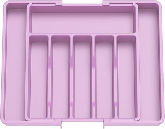Lifewit Silverware Drawer Organizer, Expandable Utensil Tray for Kitchen, BPA Free Flatware and Cutlery Holder, Adjustable Plastic Storage for Spoons Forks Knives, 13-22 x 15", Purple by Lifewit