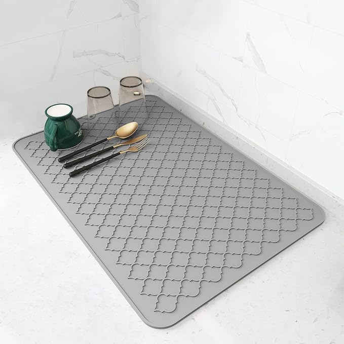 AMOAMI-Dish Drying Mats for Kitchen Counter-Silicone Dish Drying Mat-Kitchen Dish Drying Pad Heat Resistant Mat-Kitchen Gadgets Kitchen Accessories Kitchen Small Appliances(16" x 24", GREY) by AMOAMI