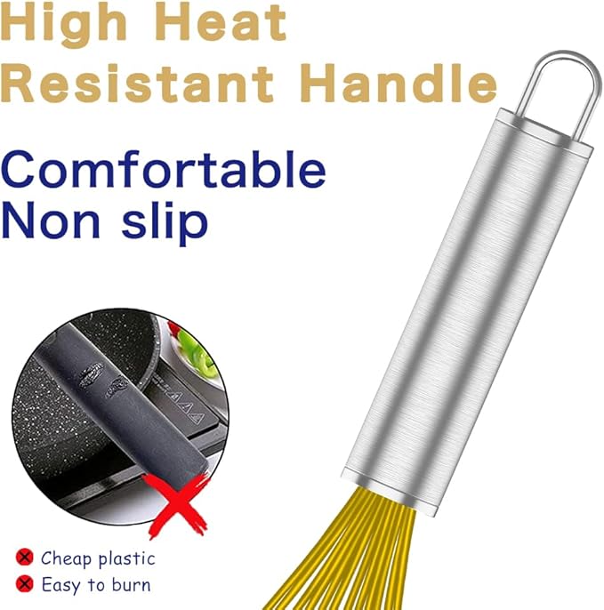 OYV Yellow Silicone Whisk, Professional Whisks For Cooking Non-Scratch, Stainless Steel & Silicone Wisk, Plastic Rubber Whisk Tool For Nonstick Cookware Pans, Silicon Wisks Set of 3. - Image 5