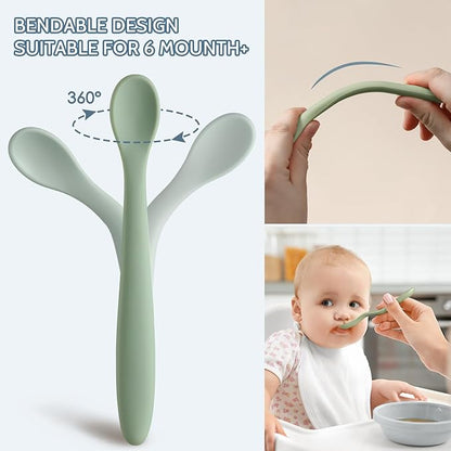 6 Piece Silicone Baby Feeding Spoons, First Stage Infant Soft-Tip Easy on Gums, Training Spoon Self-feeding, Utensils Supplies, Dishwasher & Boil-proof - Blue - Image 3