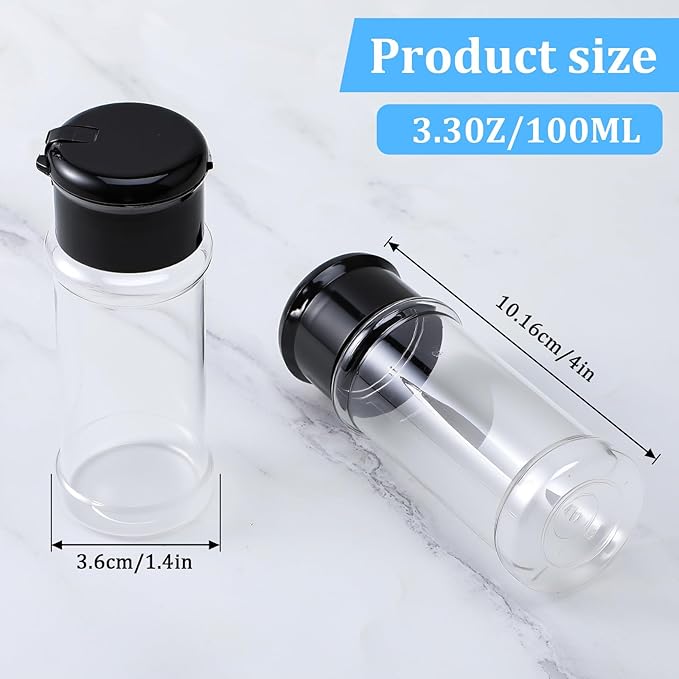 50 Pcs Clear Plastic Spice Jars with Black Shaker Lids Plastic Spice Bottles 3.3 Oz/100ml Empty Seasoning Containers for Powders, and Spices