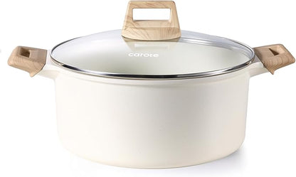CAROTE 6 Qt Nonstick Stock Pot with Lid Soup Pot, 6 Quart Casserole with Lid, Easy to Clean Non Stick Cooking Pot Cookware PFOA Free, White Granite by CAROTE