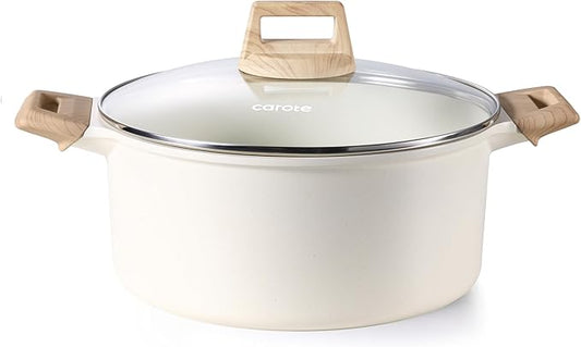 CAROTE 6 Qt Nonstick Stock Pot with Lid Soup Pot, 6 Quart Casserole with Lid, Easy to Clean Non Stick Cooking Pot Cookware PFOA Free, White Granite by CAROTE