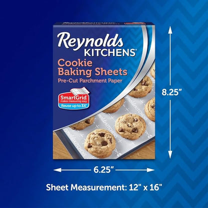 Reynolds Kitchens Cookie Baking Sheets, Pre-Cut Baking Parchment Paper Sheets for Cookies, Oven-Safe up to 425 Degrees, Reusable Up to 3X, No-Mess Cleanup, 12 in x 16 in, 22 Count (Pack of 2) - Image 4