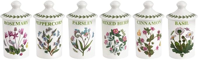 Portmeirion 634268 Botanic Garden Spice Jars (Set of 6), 4.5", White