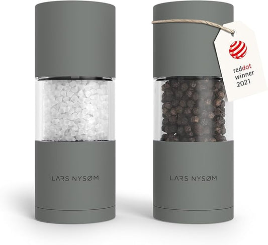 LARS NYSØM Salt and Pepper Grinder Set, Manual Salt and Pepper Mills with Adjustable Ceramic Grinder, Design Spice Shaker Set (Ash Gray) by LN