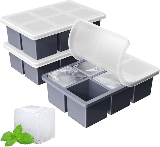 Large Ice Cube Tray for Whiskey: FDDBI Big Square Ice Cube Maker for Cocktail - 3Pack Silicone Old Fashioned Ice Cube Trays - 2inch Huge Cubed Ice Trays for Whisky by FDDBI