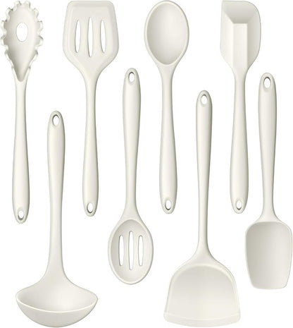 LIANYU 8Pcs Kitchen Cooking Utensils Set, Silicone Utensil Sets, Heat Resistant Kitchen Gadgets Essentials for Nonstick Cookware with Spatula, Spoon, Tuner, Ladle, Dishwasher Safe, White by LIANYU