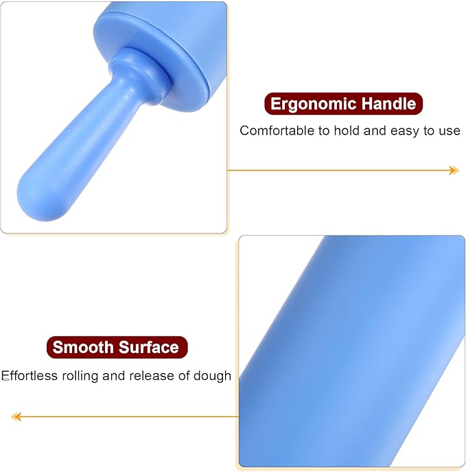 HARFINGTON Silicone Rolling Pins for Baking 9 Inch Non Stick Rolling Pin Small Roller Playdough Rolling Pins for Dough Pizza Pastry Fondant Kitchen, Blue