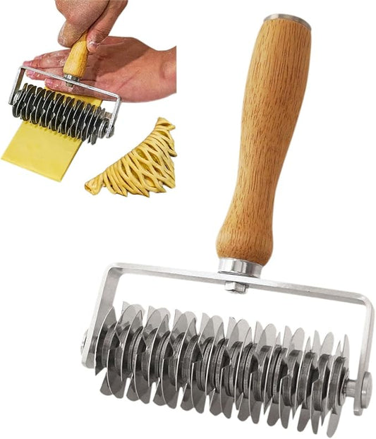 Lattice Cutter Pastry Tool, Stainless Steel Pastry Lattice Roller Cutter Wood Handle for Dough Pie Pizza Crust Bread Beef Wellington, Time-Saver Baking Tools