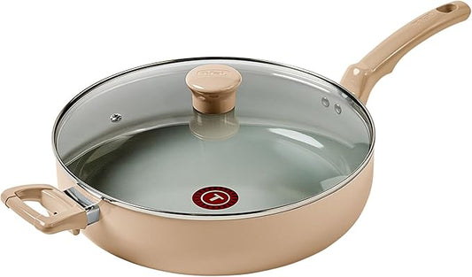 T-fal Refresh Ceramic Nonstick Ceramic Frying Pan with Lid 5 Qt, Cookware, Stay-Cool Handle, Skillet, Pots and Pans, Sand Beige by T-falbrand