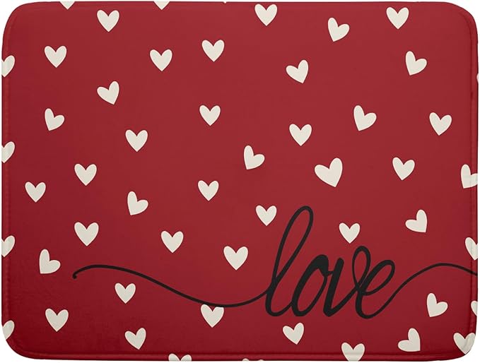 Giwawa Red Hearts Dish Drying Mat 18"x24", Valentines Day Symbol of Love Dish Drainer Mats, Romantic Reversible Dish Drying Rack Pad Protector for Kitchen Countertop Tabletop Large Decor